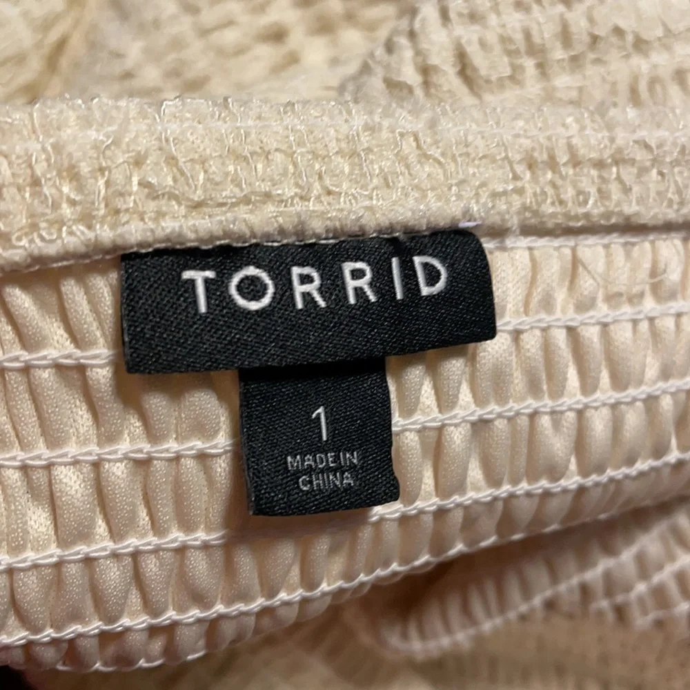 Torrid Ivory Smocked Off Shoulder Lace Top